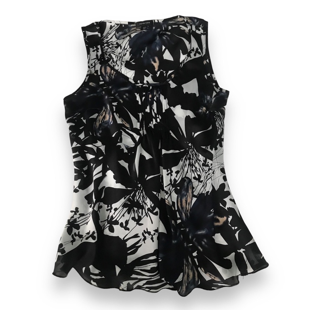 Spence Dark Blue Floral Sleeveless Semi-Sheer Blouse